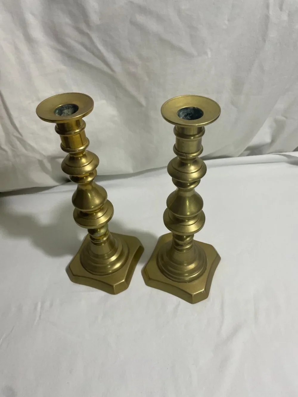 Pair of Vintage Solid Brass Candlestick Holders 9.5